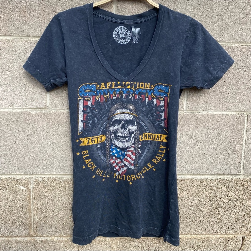 Affliction American Customs T-Shirt Sturgis Biker Short Sleeve Womens Small